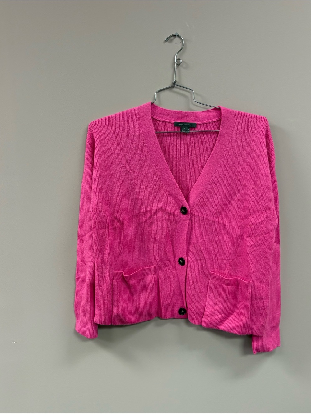 French Connection Hot Pink V-Neck Button Cardigan